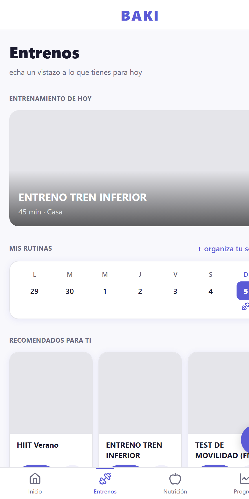 Baki training library: routines and today's session