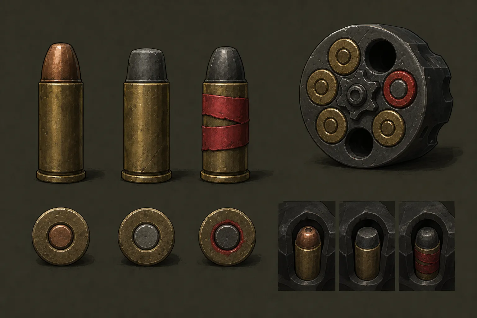The bullet language: live, blank, and the red round